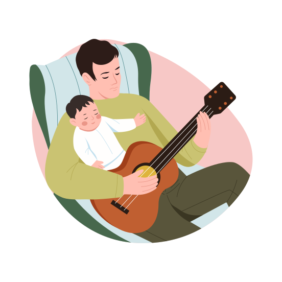 Playing Guitar, Musical, Instrument, Fatherhood, Family illustration
