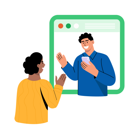 Happy Customer, Smiling, Talking, Communication, Chat illustration