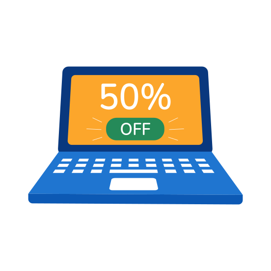 Online Sale, Offer, Discount, Laptop, Ecommerce illustration