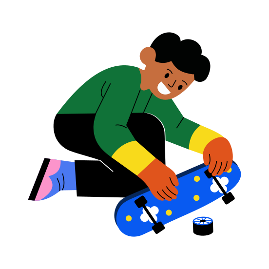 Broken Skateboard, Damaged, Cracked, Mishap, Teenager, illustration