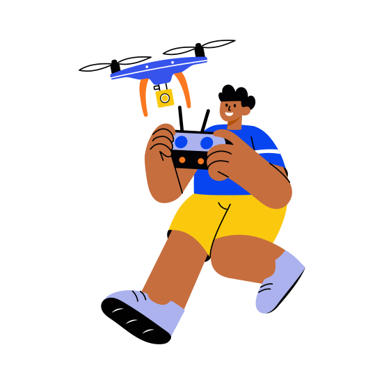Flying Drone, Playing, Enjoying, Quadcopter, Teenager, illustration