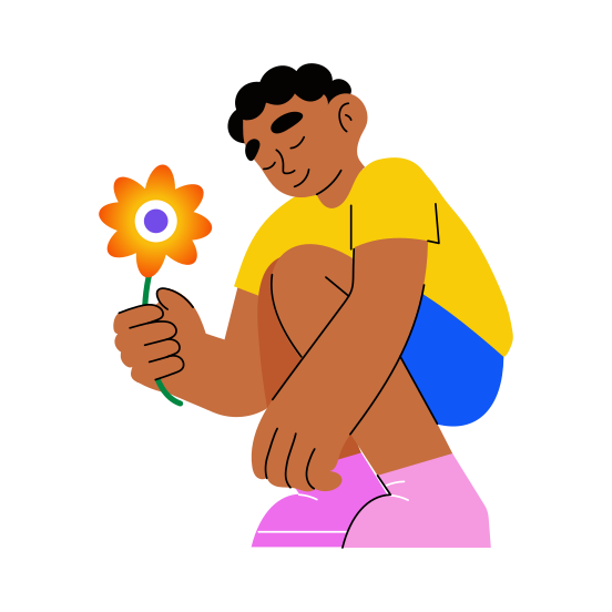 Holding Flower, Sad, Floral, Happy, Teenager illustration