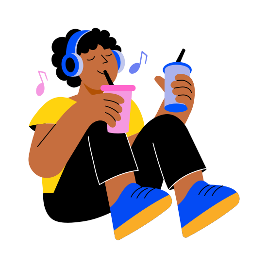 Listening Music, Hobby, Enjoying, Joyful, Teenager illustration