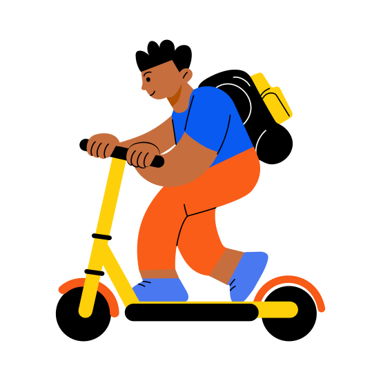 Riding, Scooter, Travel, Transport, Teenager illustration