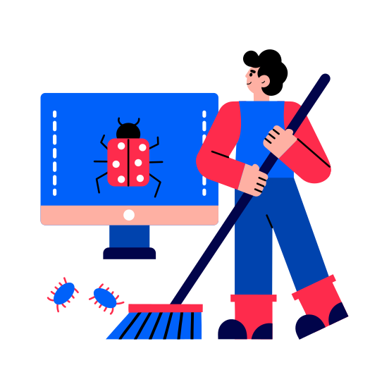 Malware, Bug, Error, Expert, Character illustration