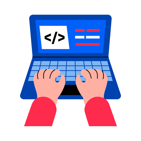 Typing Code, Interface, Programmer, Development, Laptop illustration