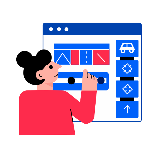 Web Navigation, Interaction, Testing, Development, Designer illustration