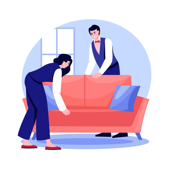 Arranging Furniture, Sofa, Couch, Setup, Interior illustration