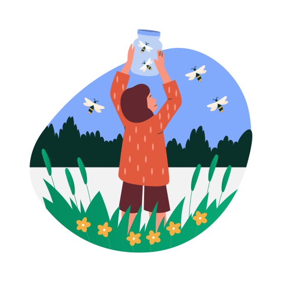 Catching Fireflies, Chasing, Playing, Leisure, Activity illustration