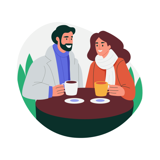 Coffee Date, Romance, Drinking, Sipping, Enjoying, illustration