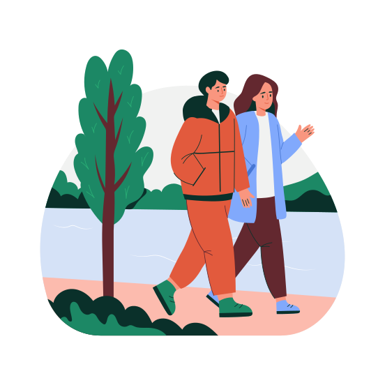 Couple Walk, Strolling, Saunter, Walking, Springtime illustration