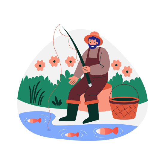 Fishing, Angling, Activity, Recreation, Character illustration