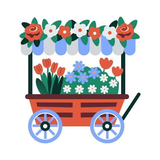 Flower Cart, Stall, Florals, Plants, Springtime illustration