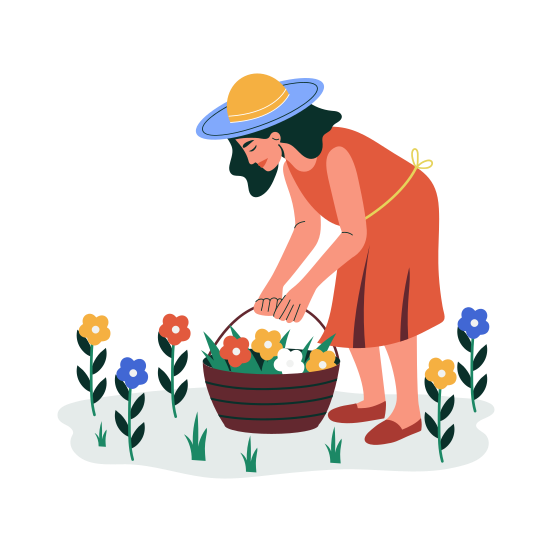 Flower Picking, Florist, Springtime, Plucking, Gardener illustration
