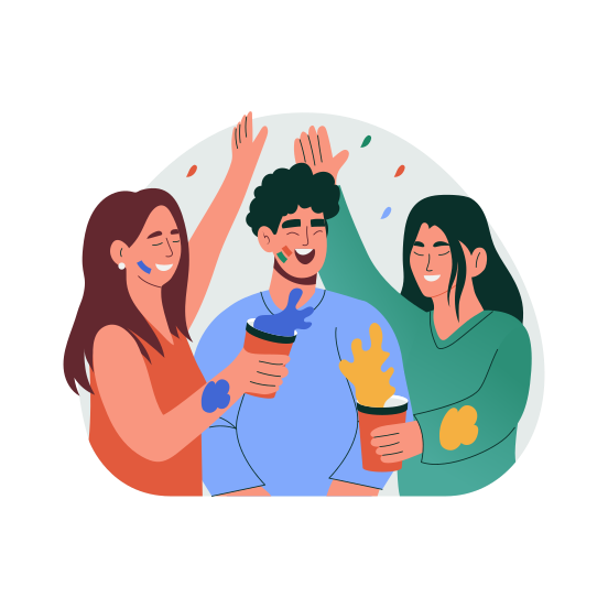 Holi Festival, Celebration, Happy, Laughing, Friends illustration