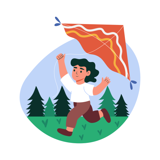 Kid Playing, Flying Kite, Leisure, Activity, Springtime illustration