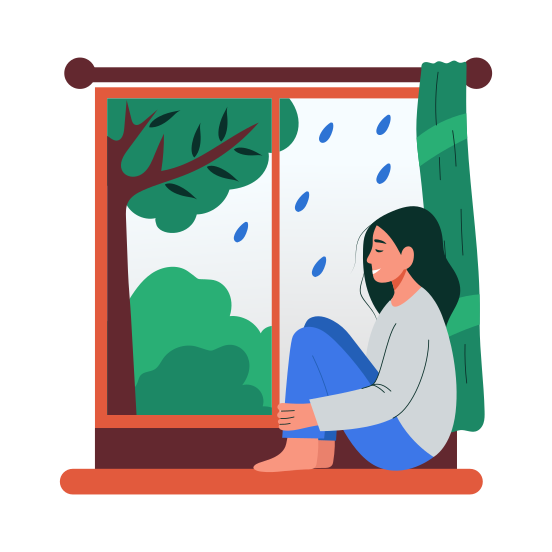 Raining Window, Rainy Weather, Enjoying, Leisure, Springtime illustration