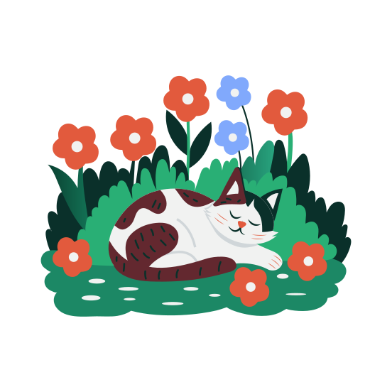 Sleeping Cat, Pet, Feline, Napping, Springtime illustration