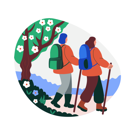 Spring Hiking, Trekking, Backpacking, Mountaineering, Recreation, illustration