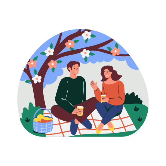 Spring Picnic, Dating, Couple, Romance, Springtime illustration