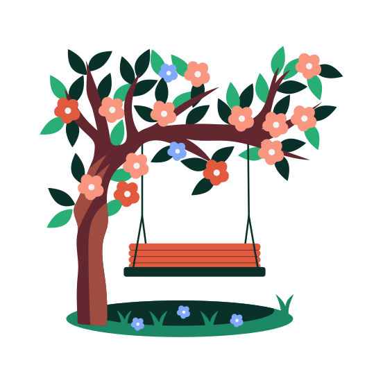 Tree Swing, Garden, Floral, Park, Springtime illustration