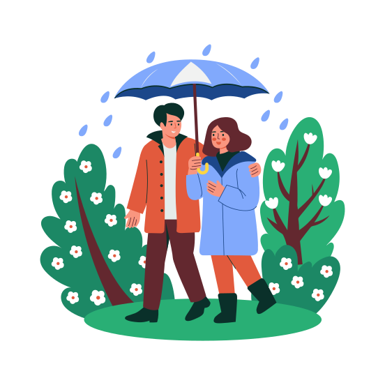 Umbrella Romance, Dating, Couple, Rainfall, Raining illustration
