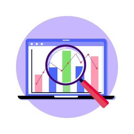 Market Analysis, Magnifying, Searching, Graph, Statistics illustration