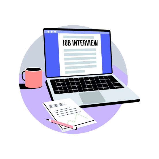 Online Interview, Job, Hiring, Meeting, Laptop, illustration
