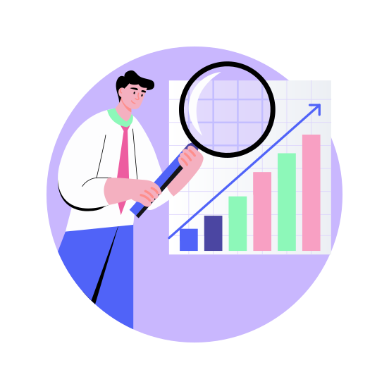 Statistician, Analytics, Searching, Magnifying, Graph illustration