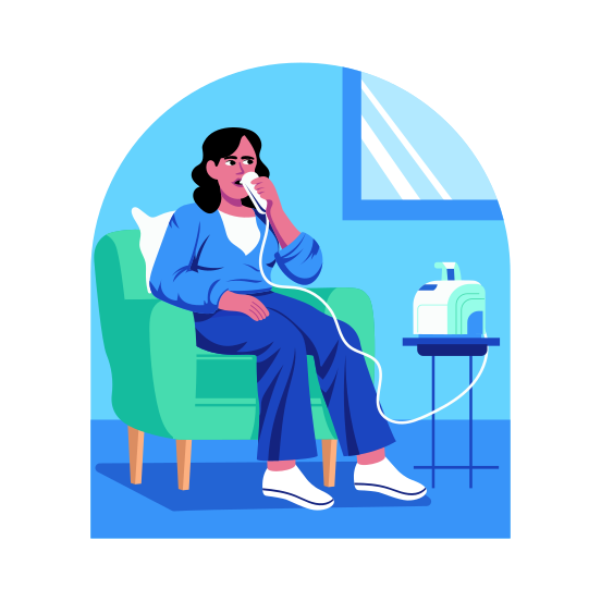 Inhalation, Nebulization, Respiration, Breathing, Treatment illustration