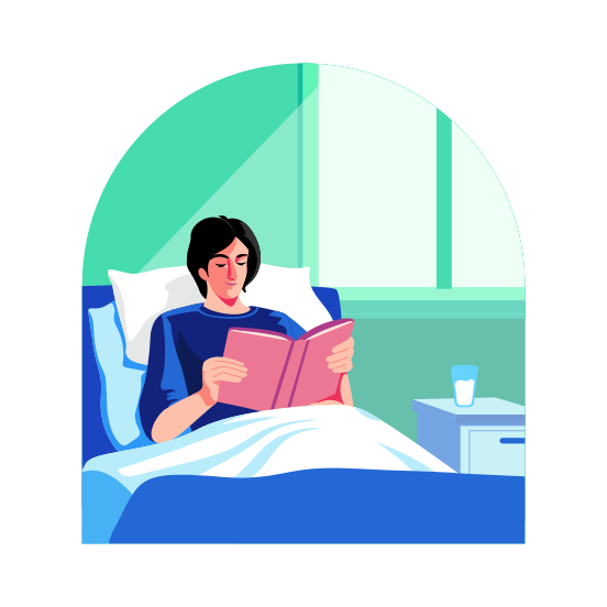 Patient Reading, Unwell, Recovery, Book Reading, Relaxing illustration