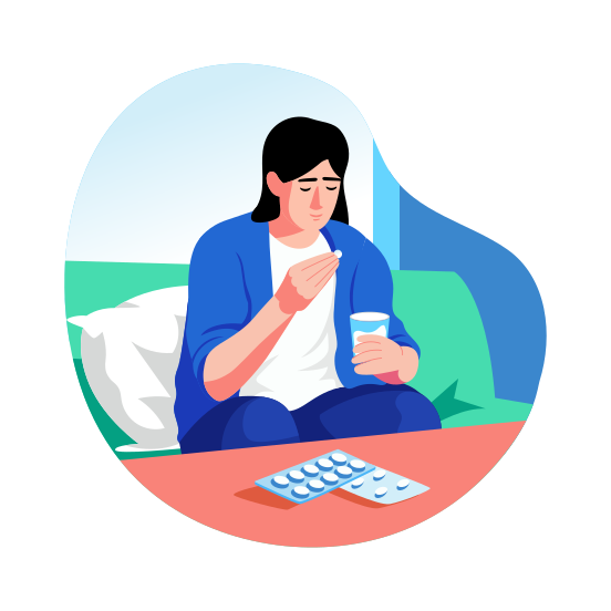 Taking Pills, Tablets, Medication, Treatment, Healthcare illustration
