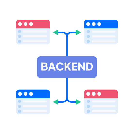 Backend Development, Server, Database, Interface, Network, illustration
