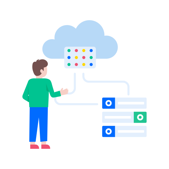 Cloud Server, Network, Infrastructure, Database, Hosting illustration