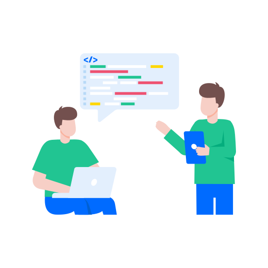 Discussing Code, Meeting, Conversation, Talking, Planning illustration