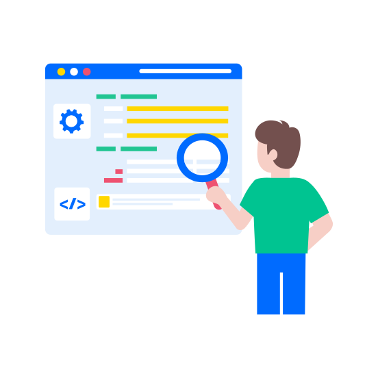 Error Detection, Magnifying, Examining, Searching, Finding illustration