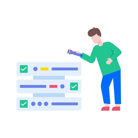 Searching File, Magnifying, Server, Database, Interface illustration