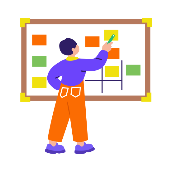 Planning, Whiteboard, Strategy, Scheduling, Character illustration