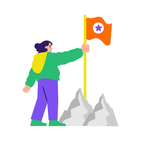 Reaching Milestone, Conquest, Mountain, Flag, Achieved, illustration
