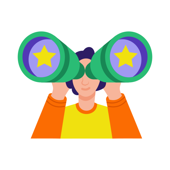 Success Vision, Binoculars, Foresight, Watching, Character illustration