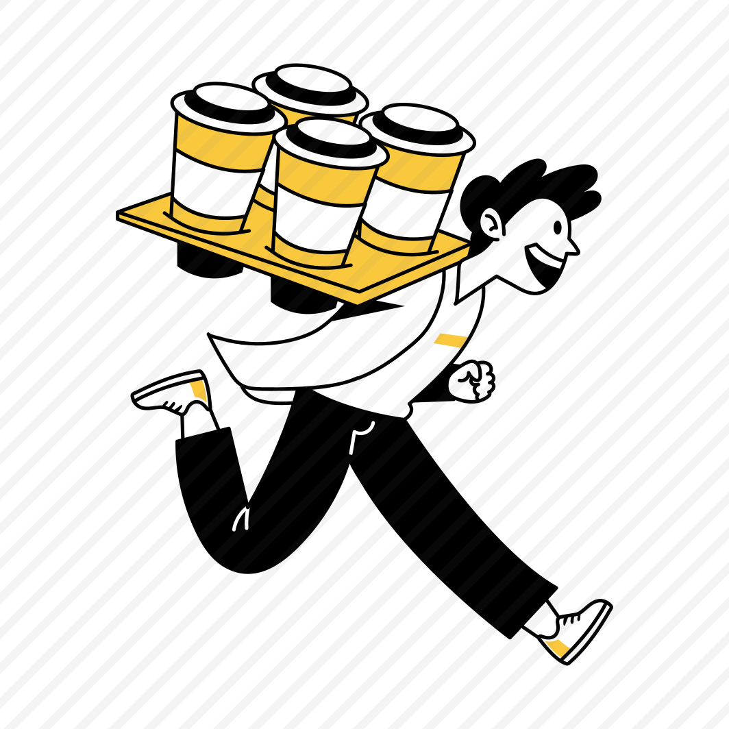 Coffee Delivery, Beverage, Deliveryman, Running, Order preview