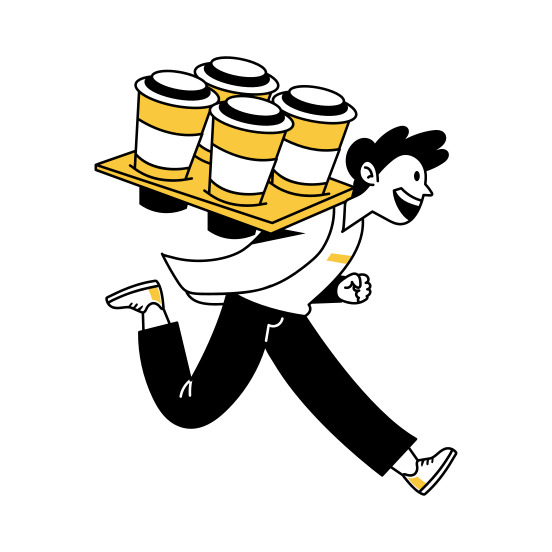 Coffee Delivery, Beverage, Deliveryman, Running, Order illustration