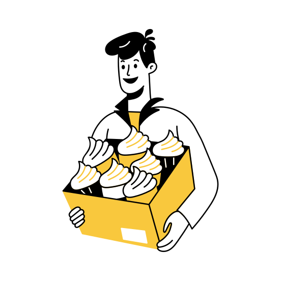 Cupcake Delivery, Sweet, Confectionery, Dessert, Deliveryman illustration