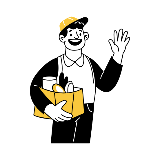 Delivery Boy, Deliveryman, Waving, Order, Shipping illustration