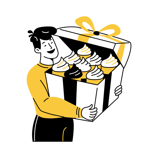Dessert Delivery, Cupcakes, Sweet, Confectionery, Deliveryman illustration