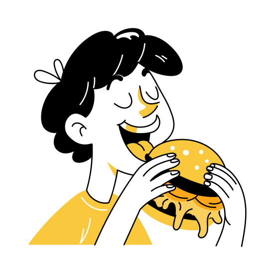 Eating Burger, Biting, Fast Food, Munching, Meal, illustration