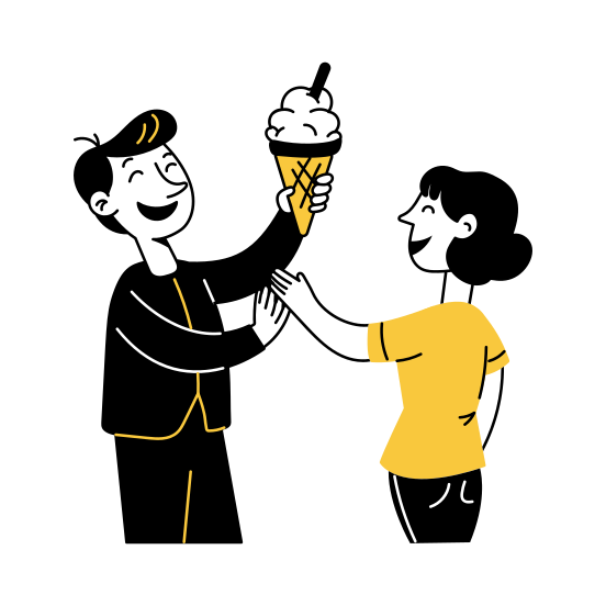 Eating Dessert, Enjoying, Ice Cream, Sweet, Happiness illustration