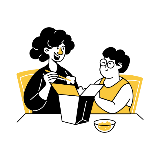 Eating Food, Enjoying, Meal, Takeout, Munching illustration