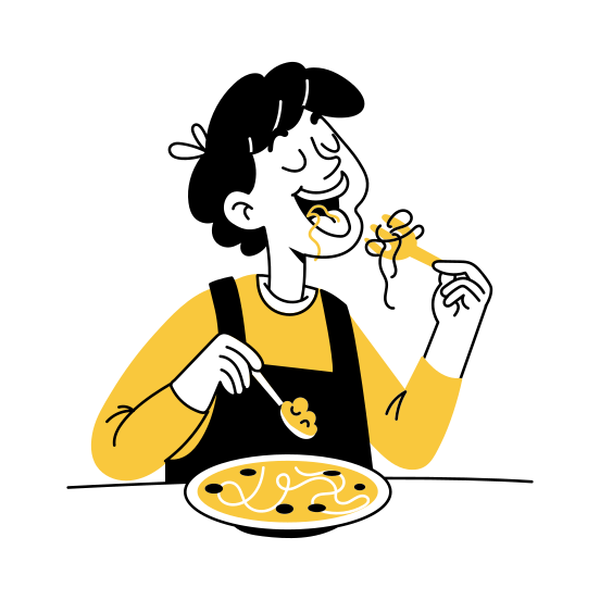 Eating, Munching, Pasta, Noodles, Food, Meal illustration