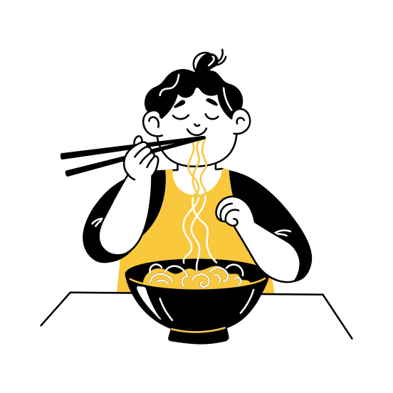 Eating Noodles, Slurping, Enjoying, Food, Meal illustration